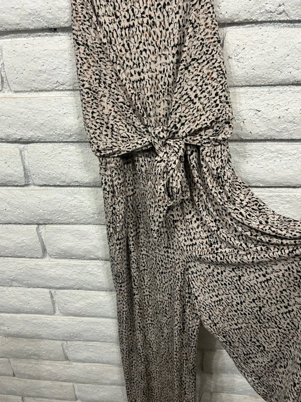 Maurices Taupe Printed Spaghetti-Strap Jumpsuit with Front Tie